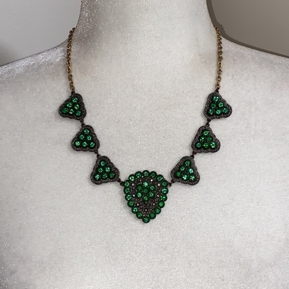 Emerald Green Rhinestone Filigree Vintage Necklace Christmas Party - Picture 3 of 16
